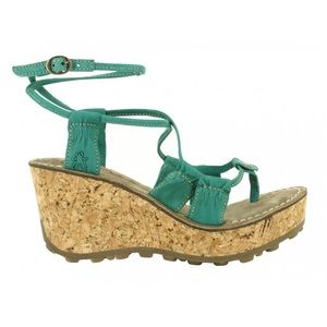 FLY LONDON Red Cork Wedge Ankle Strap Sandals Nice